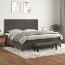 Box spring postelja z vzmetnico temno siva 200x200 cm žamet