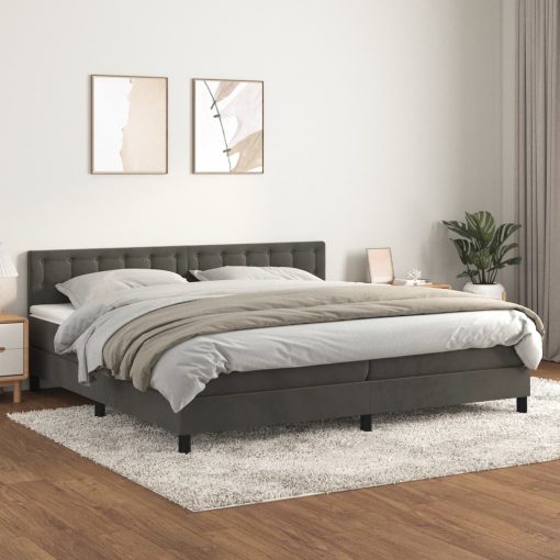 Box spring postelja z vzmetnico temno siva 200x200 cm žamet