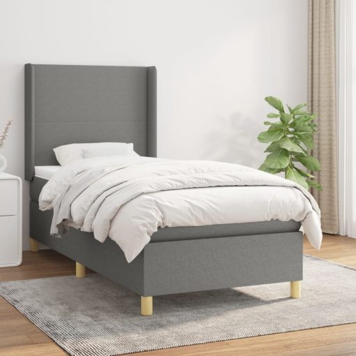 Box spring postelja z vzmetnico temno siva 80x200 cm blago