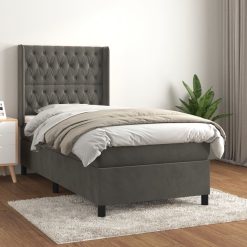 Box spring postelja z vzmetnico temno siva 80x200 cm žamet