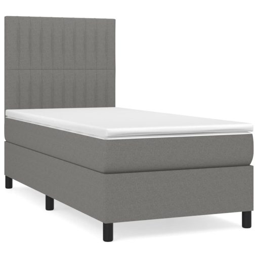 Box spring postelja z vzmetnico temno siva 90x190 cm blago - Image 2