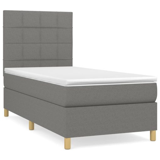 Box spring postelja z vzmetnico temno siva 90x190 cm blago - Image 2