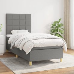 Box spring postelja z vzmetnico temno siva 90x190 cm blago