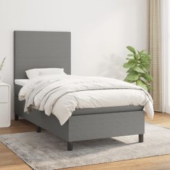 Box spring postelja z vzmetnico temno siva 90x190 cm blago