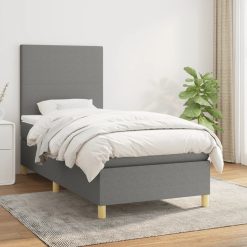 Box spring postelja z vzmetnico temno siva 90x190 cm blago