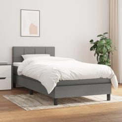 Box spring postelja z vzmetnico temno siva 90x190 cm blago