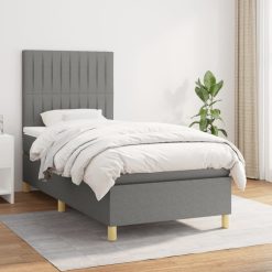 Box spring postelja z vzmetnico temno siva 90x190 cm blago