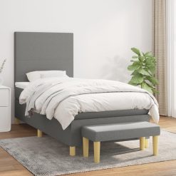 Box spring postelja z vzmetnico temno siva 90x190 cm blago