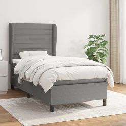 Box spring postelja z vzmetnico temno siva 90x200 cm blago