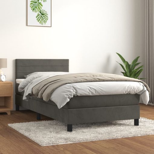 Box spring postelja z vzmetnico temno siva 90x200 cm žamet