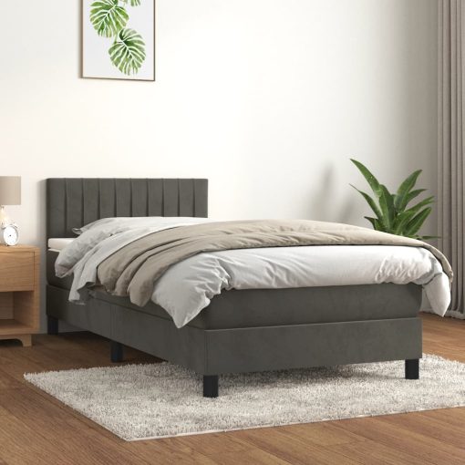 Box spring postelja z vzmetnico temno siva 90x200 cm žamet