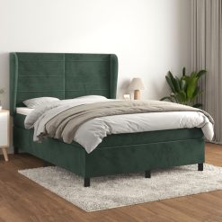 Box spring postelja z vzmetnico temno zelen 140x190 cm žamet