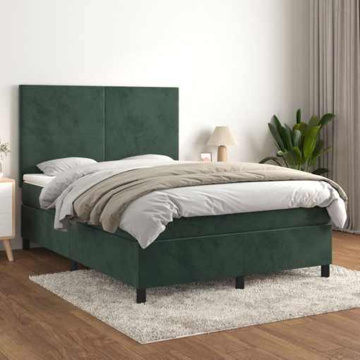 Box spring postelja z vzmetnico temno zelen 140x190 cm žamet