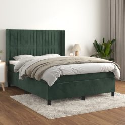 Box spring postelja z vzmetnico temno zelen 140x190 cm žamet