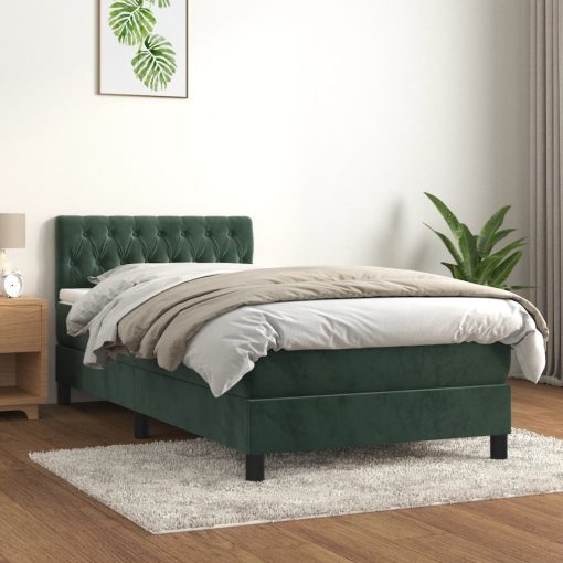 Box spring postelja z vzmetnico temno zelena 100x200 cm žamet