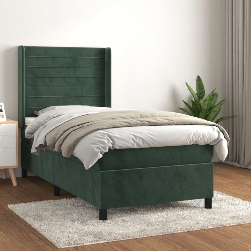 Box spring postelja z vzmetnico temno zelena 100x200 cm žamet