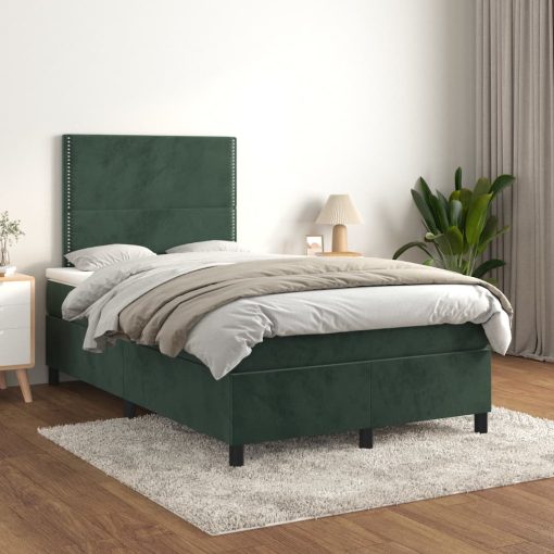 Box spring postelja z vzmetnico temno zelena 120x200 cm žamet