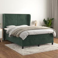 Box spring postelja z vzmetnico temno zelena 140x200 cm žamet