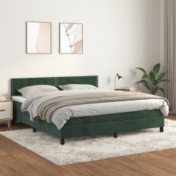 Box spring postelja z vzmetnico temno zelena 160x200 cm žamet