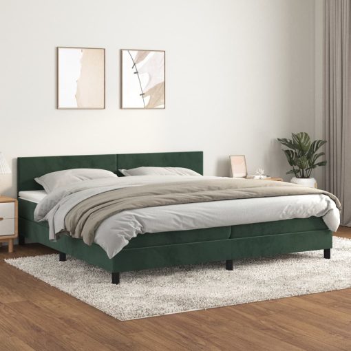 Box spring postelja z vzmetnico temno zelena 200x200 cm žamet