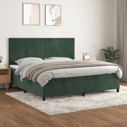 Box spring postelja z vzmetnico temno zelena 200x200 cm žamet