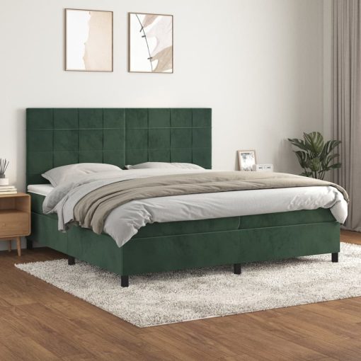 Box spring postelja z vzmetnico temno zelena 200x200 cm žamet