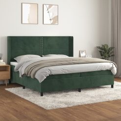 Box spring postelja z vzmetnico temno zelena 200x200 cm žamet