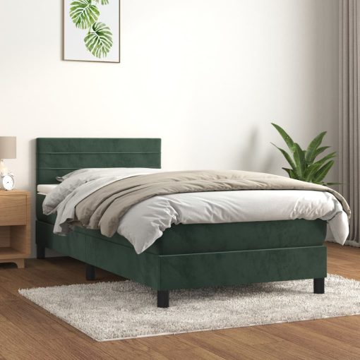 Box spring postelja z vzmetnico temno zelena 90x200 cm žamet