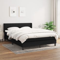 Box spring posteljni z vzmetnico črn 140x190 cm blago