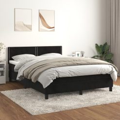 Box spring posteljni z vzmetnico črn 140x190 cm žamet