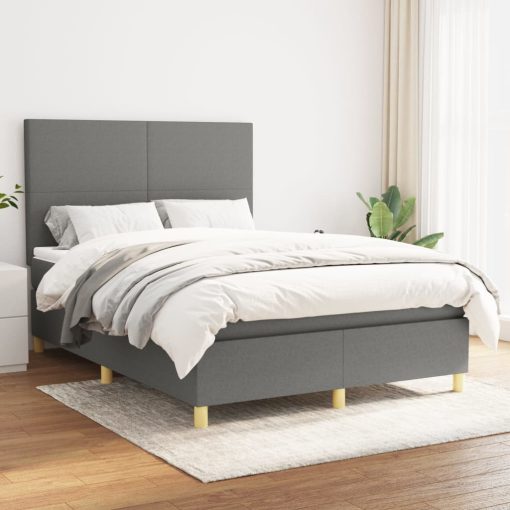 Box spring posteljni z vzmetnico temno siv 140x190 cm blago