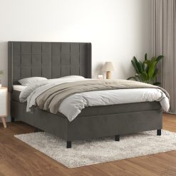 Box spring posteljni z vzmetnico temno siv 140x190 cm žamet