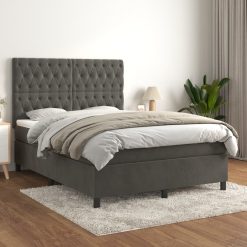 Box spring posteljni z vzmetnico temno siv 140x190 cm žamet