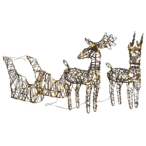 Božični okras severni jeleni in sani 160 LED toplo bela ratan