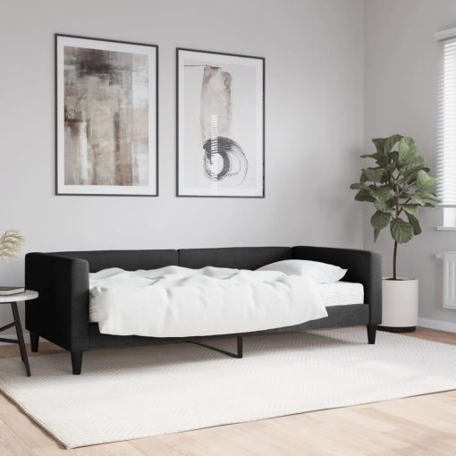 Dnevna postelja z vzmetnico črna 90x200 cm blago
