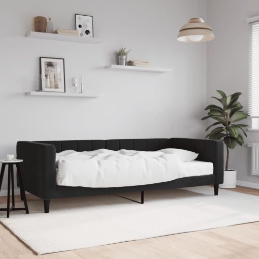 Dnevna postelja z vzmetnico črna 90x200 cm žamet