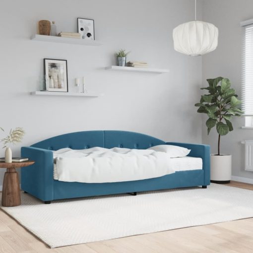 Dnevna postelja z vzmetnico modra 80x200 cm žamet