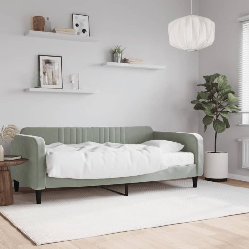 Dnevna postelja z vzmetnico svetlo siva 90x190 cm žamet