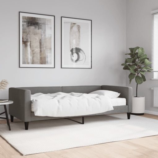 Dnevna postelja z vzmetnico temno siva 90x200 cm blago
