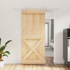 Drsna vrata s kompletom vodil 90x210 cm trdna borovina