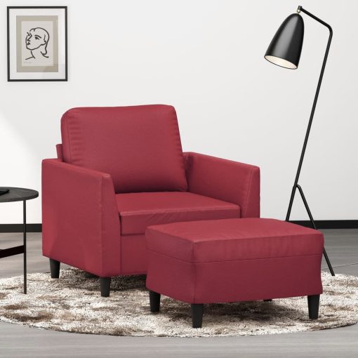 Fotelj s stolčkom za noge vinsko rdeč 60 cm umetno usnje