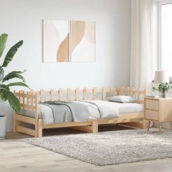 Izvlečna dnevna postelja 2x(80x200) cm trdna borovina