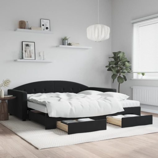 Izvlečna dnevna postelja s predali črna 100x200 cm žamet