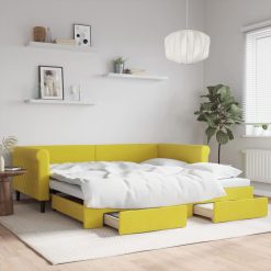 Izvlečna dnevna postelja s predali rumena 100x200 cm žamet