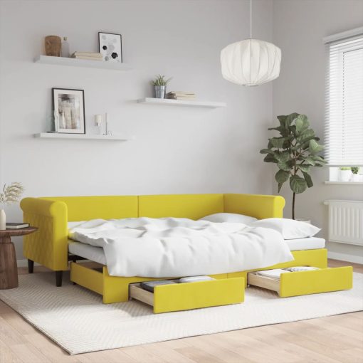Izvlečna dnevna postelja s predali rumena 80x200 cm žamet