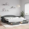 Izvlečna dnevna postelja s predali temno siva 100x200 cm blago