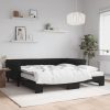 Izvlečna dnevna postelja z vzmetnicami črna 100x200 cm žamet