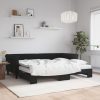 Izvlečna dnevna postelja z vzmetnicami črna 90x200 cm žamet