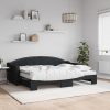 Izvlečna dnevna postelja z vzmetnico črna 80x200 cm blago
