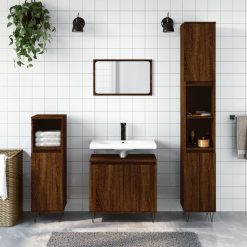 Komplet kopalniških omaric 3-delni rjavi hrast inženirski les